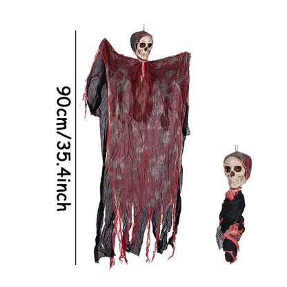 1PC 90CM Halloween Hanging Skeleton Ghost Decoration – Scary Indoor & Outdoor Prop for Parties, Bars, Haunted Houses & Graveyard Decor