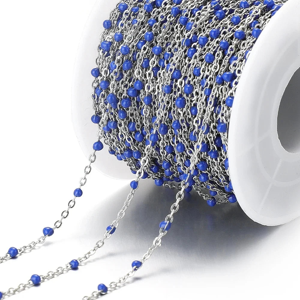 Cadena de eslabones de cuentas de esmalte dorado de acero inoxidable de 2M – Cadena DIY de aceite de goteo para collares, pulseras y suministros de fabricación de joyas