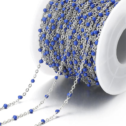 Cadena de eslabones de cuentas de esmalte dorado de acero inoxidable de 2M – Cadena DIY de aceite de goteo para collares, pulseras y suministros de fabricación de joyas