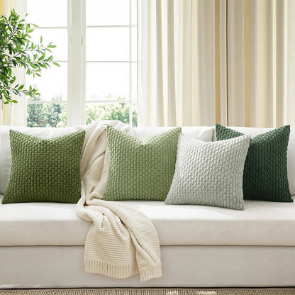 Funda de almohada a rayas verdes de pana - Funda de cojín decorativa rústica bohemia de 20x20 pulgadas para sofá y sala de estar