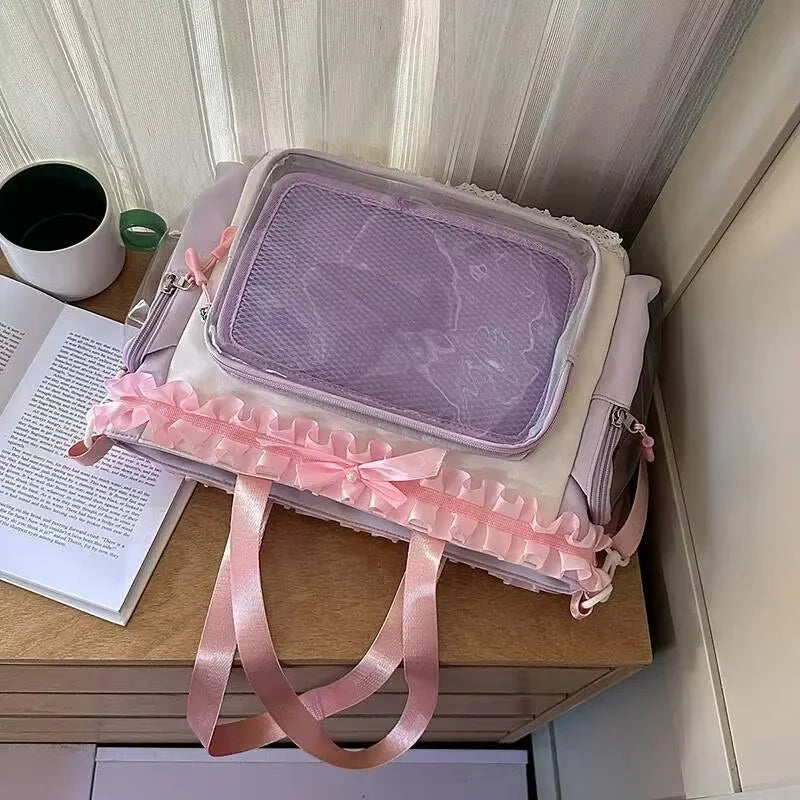 Bolsa Ita Japonesa Y2K para Mujer – Bonito Bolso de Hombro Transparente Lolita, Bolso Cruzado Grande de Exhibición DIY, Cartera de Moda Kawaii para la Escuela, Viajes y Uso Diario