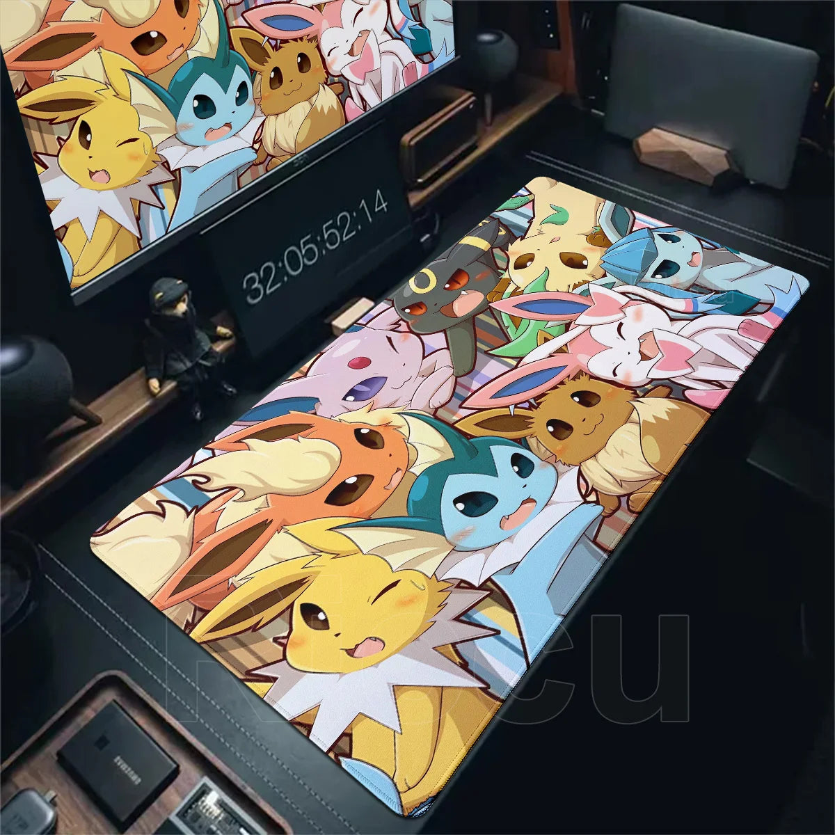 Japan Anime Gamer XXL Desk Mat – Eevee Kawaii Extended Mouse Pad (900×400 Gaming Keyboard & Mouse Pad)