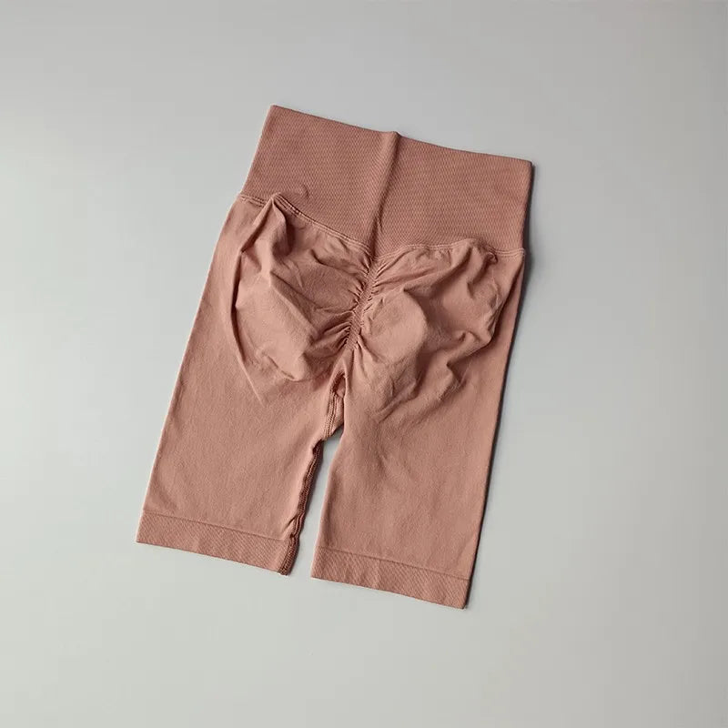 Pantalones cortos de yoga de cintura alta para mujer – Pantalones cortos deportivos fruncidos para realce de glúteos, para correr, gimnasio, fitness y control de abdomen