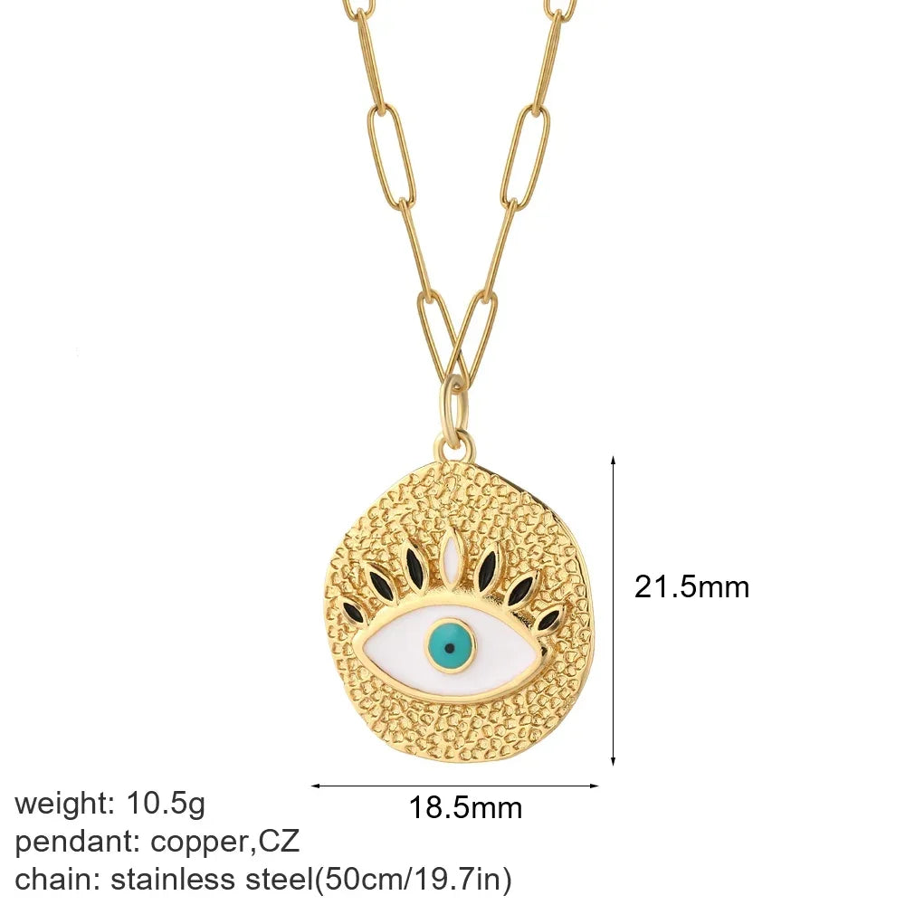 Collar de acero inoxidable largo con colgante de elefante, abeja, perro y sol, con ojo turco azul y corazón de mujer, color dorado