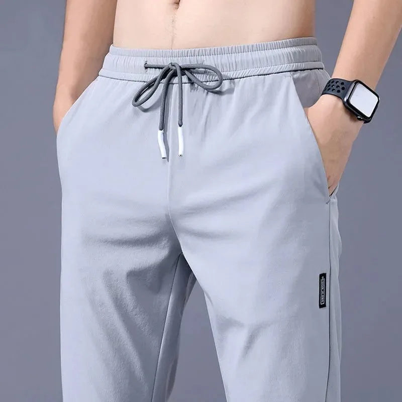 2026 Men's Summer Ice Silk Pants – Lightweight Stretch Trousers with Elastic Waist, Smooth Casual Fit, Available in 3 Colors