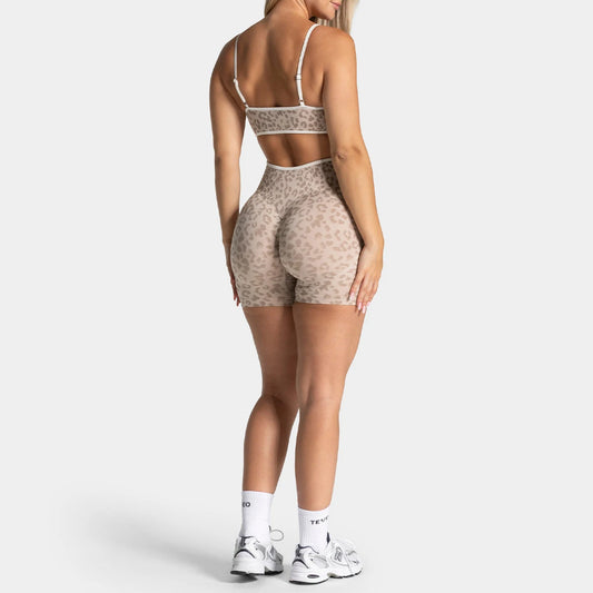 Women's Leopard Print 2-Piece Yoga Set – High-Waist Biker Shorts & Adjustable-Strap Sports Bra for Gym, Workout, Yoga & Activewear