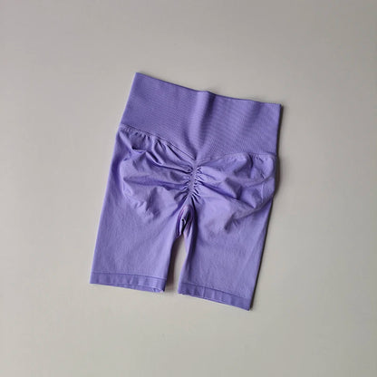 Pantalones cortos de yoga de cintura alta para mujer – Pantalones cortos deportivos fruncidos para realce de glúteos, para correr, gimnasio, fitness y control de abdomen