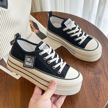 Women's Platform Canvas Sneakers Lace-Up Casual Walking Shoes Comfortable Fashion Trainers