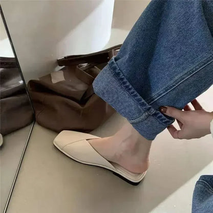 Women's Square Toe Flat Sandals Casual Slip-On Mules Outdoor Walking Slides