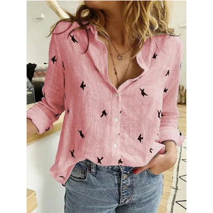 Women's Cotton Linen Oversized Shirt – Long Sleeve Button-Up Blouse, Casual Vintage Lapel Tunic & Y2K Streetwear Top