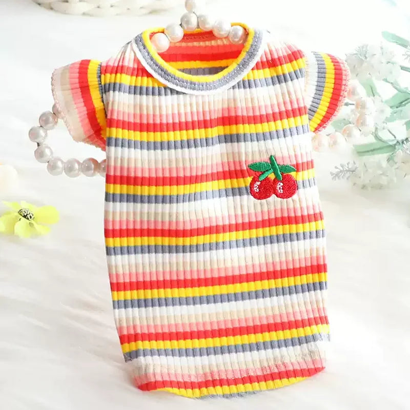 Vestido de verano para cachorros lindos para perros y gatos pequeños – Ropa de encaje a rayas para mascotas, camiseta y falda para perras Chihuahua, Yorkie, Bichon