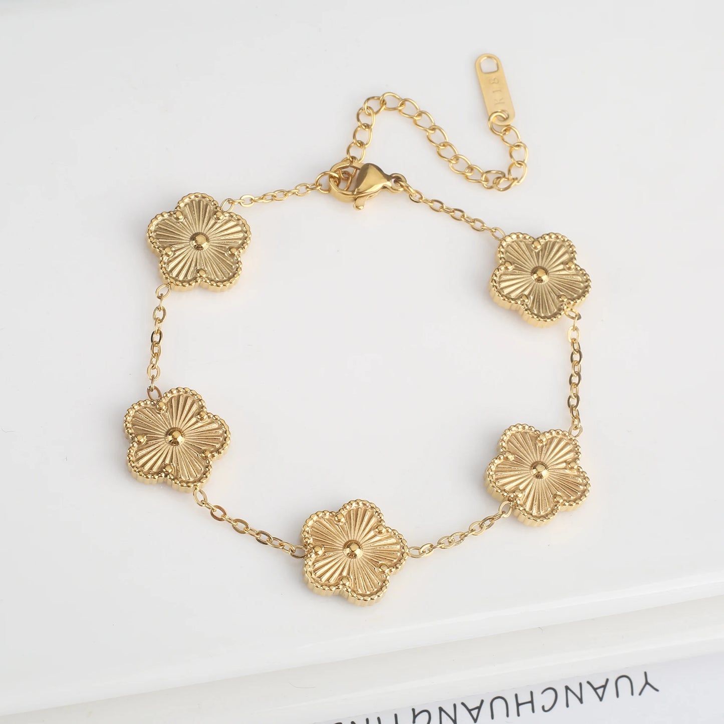 Stainless Steel Five Leaf Flower Clover Bracelet for Women Girls Adjustable Laser Petal Classic Brand Jewelry Gift