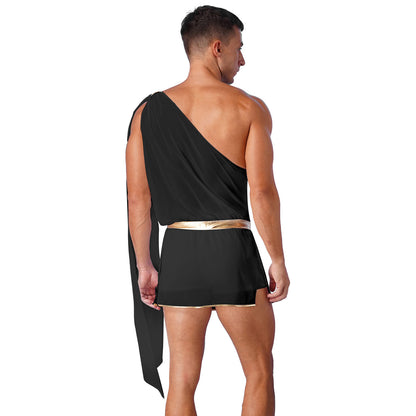 Men’s Ancient Greek & Egyptian Pharaoh Cosplay Costume – Metallic Shiny Toga Robe with Sleeves for Halloween & Roleplay