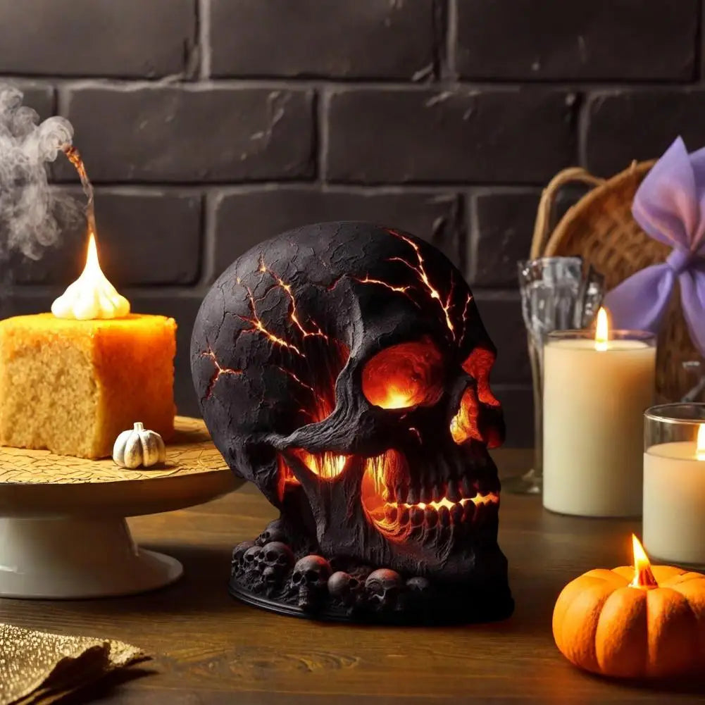 Halloween Lava Stone Skull Lamp – Spooky LED Desk Light for Mantel, Room & Halloween Party Decor, Unique Gothic Home Accent