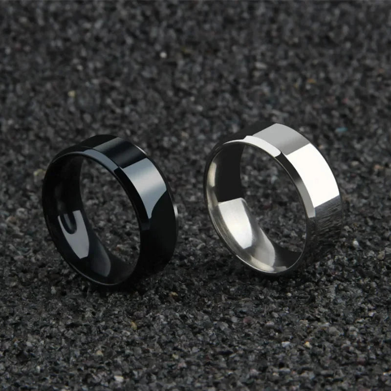 Anillo de dije de acero inoxidable negro – Banda mate de boda y compromiso para hombres y mujeres | Regalo de joyería de moda minimalista