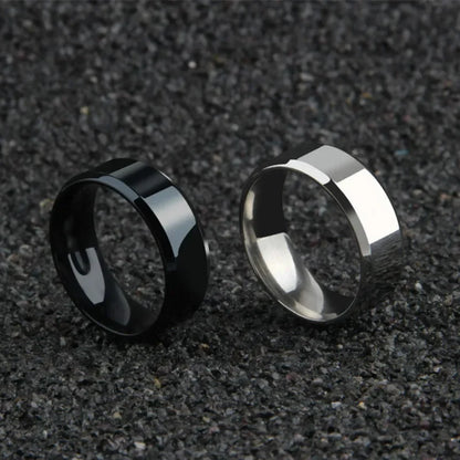 Anillo de dije de acero inoxidable negro – Banda mate de boda y compromiso para hombres y mujeres | Regalo de joyería de moda minimalista