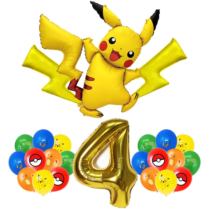 Pokémon Birthday Party Decorations – Lightning Pikachu Balloon Set with Disposable Tableware, Banner, Backdrop & Plates for Kids Events