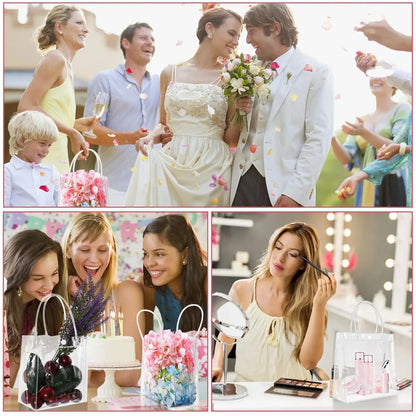 Bolsas de regalo de PVC transparente con asa – Bolsas de regalo de plástico reutilizables transparentes para cosméticos, empaques minoristas, recuerdos de fiesta y compras