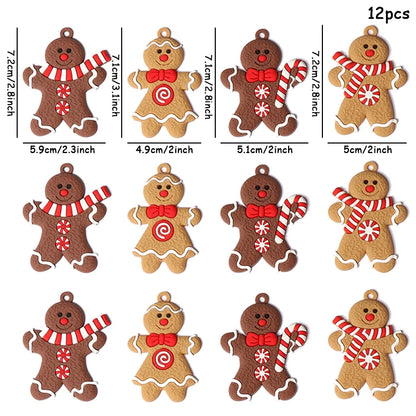 6/12PCS Gingerbread Man Christmas Pendants – DIY Xmas Tree & Gift Box Decorations for Holiday Scenes, New Year Gifts & Party Supplies