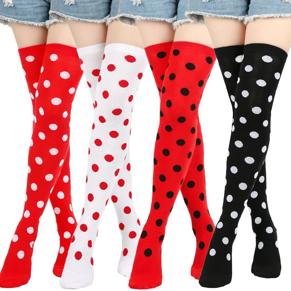 Thigh High Socks Women Over Knee Striped Polka Dot Stockings Black White Pink Lolita Cosplay Harajuku Y2K Kawaii