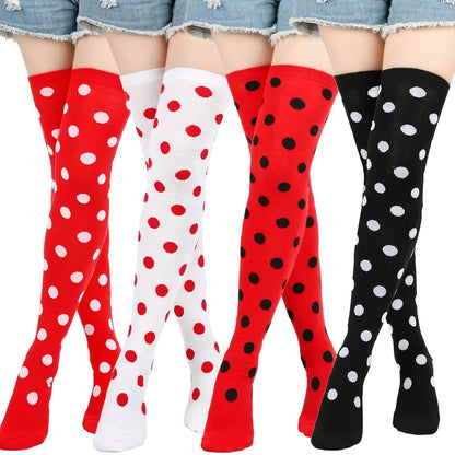 Thigh High Socks Women Over Knee Striped Polka Dot Stockings Black White Pink Lolita Cosplay Harajuku Y2K Kawaii