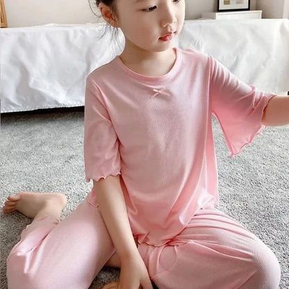 Girls Summer Pajama Set – Short Sleeve Kids Homewear Outfit | Soft Casual Two Piece Clothes Set for Children