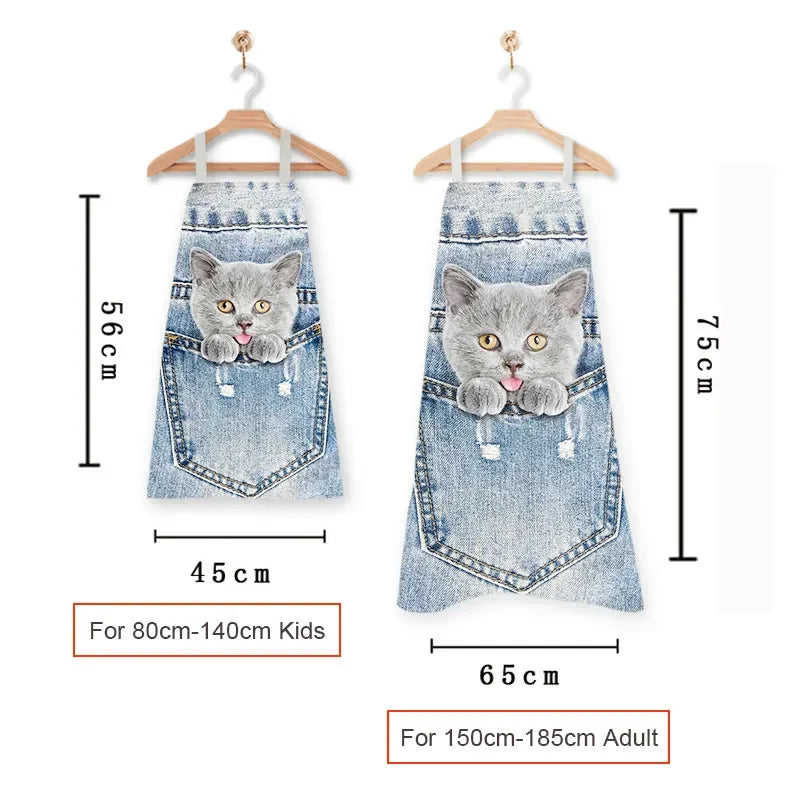 Funny Cowboy Cat & Dog Apron – Cute Pinafore Cooking & Kitchen Apron for Women, Chef, Waiter & Household Cleaning