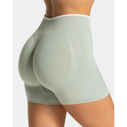 Women’s Seamless High Waist Gym Shorts Color Block Hip Lifting Yoga Running Sports Tight Shorts