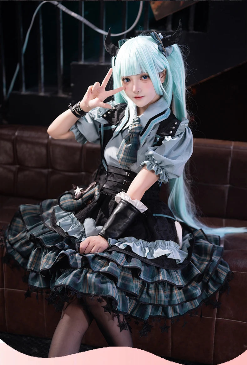 Virtual Singer Miku Cosplay Dress – Kawaii Lolita Performance Outfit (Female Halloween Complete Costume Set)