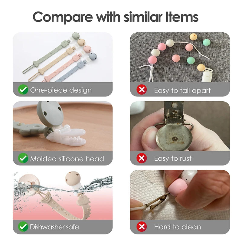 Clip de Chupete de Silicona sin BPA – Sujetachupetes de Una Sola Pieza para Bebés Niños y Niñas de 3+ Meses, Accesorio Seguro para Bebés