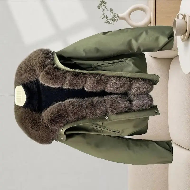 Women's 2026 Winter Parka Jacket Detachable Oversized Fur Collar Thick Cotton-Padded Coat Loose Fit Warm Short Puffer Outerwear for Students