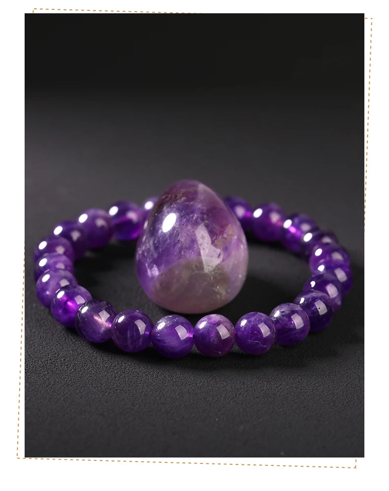 Bracelet en perles d'améthyste naturelle – Bracelet extensible en cristal véritable pour hommes et femmes, bijou de méditation yoga et accessoire de mode