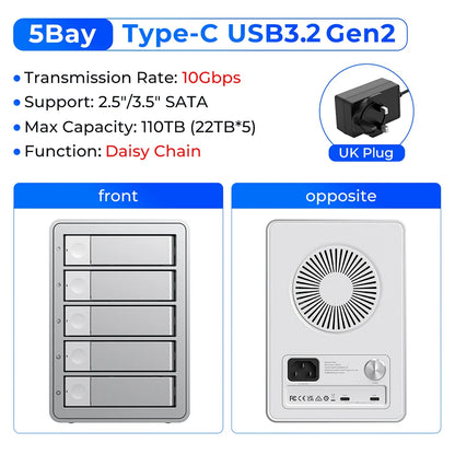 ORICO 4/5 Bay HDD Docking Station – USB 3.2 Type-C 10Gbps SATA Hard Drive Enclosure for 2.5" & 3.5" SSD HDD