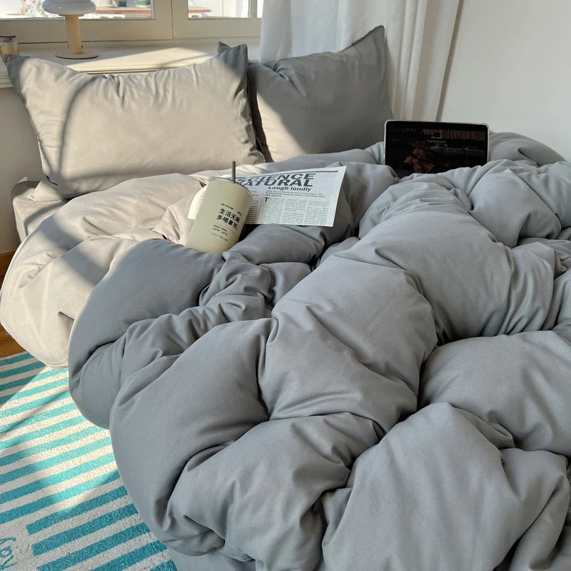 4-Piece Cotton Bedding Set – Solid Duvet Cover, Bed Sheet & Pillowcase Set for Twin, Queen & King Beds