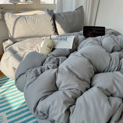 4-Piece Cotton Bedding Set – Solid Duvet Cover, Bed Sheet & Pillowcase Set for Twin, Queen & King Beds