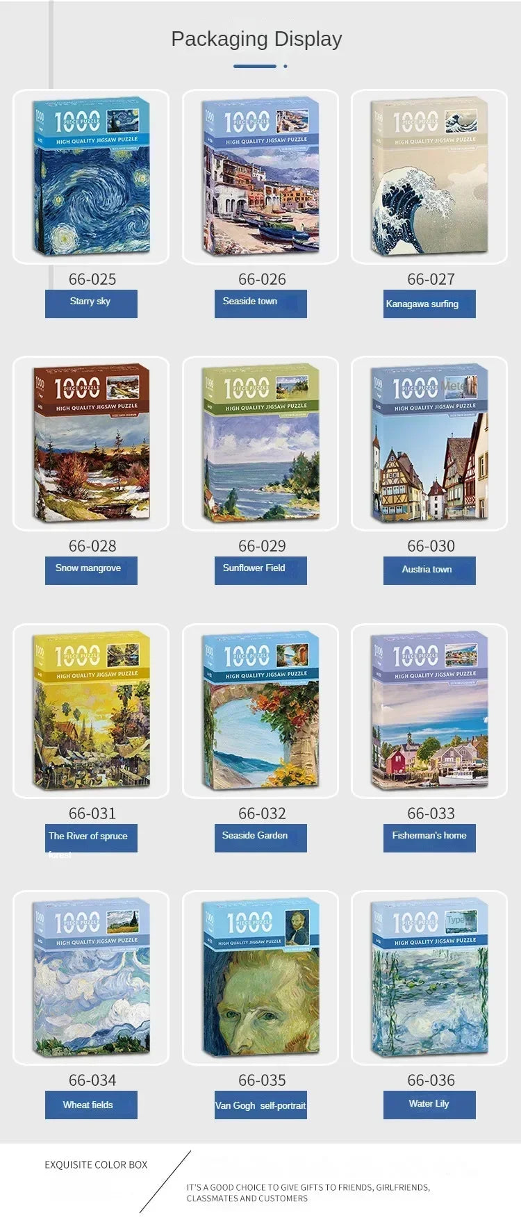 Mini puzzle de 1000 pièces – Puzzle de peinture à l'huile célèbre de Van Gogh pour adultes, jeu de puzzle d'art 38 × 26 cm, jouet éducatif casse-tête et cadeau de Noël