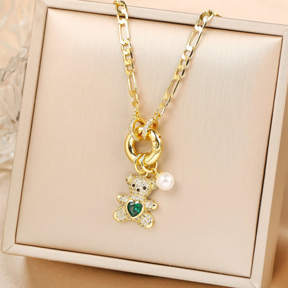 High Quality Shiny Crystal Zirconia Cute Bear Pendant Necklace Choker for Women Girls Holiday Collarbone Chain Gift
