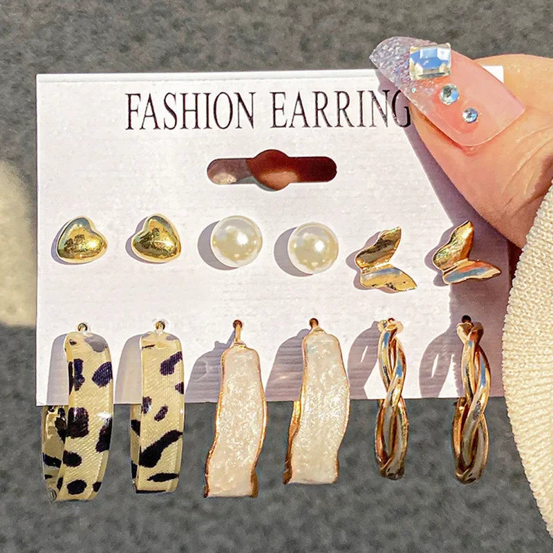Boucles d'oreilles créoles dorées grand cercle pour femmes, ensemble bohème vintage, perle, cœur, zircon, clous, bijoux cadeau