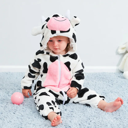 Halloween Dinosaur Baby Romper – Warm Fleece Hooded Kigurumi Pajamas & Animal Jumpsuit for Baby Boys & Girls, Cozy Winter Costume 0-4T