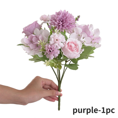 Ramo de flores artificiales realista – Arreglo floral sintético de peonía, crisantemo e hortensia con tallos, decoración reutilizable para el hogar, decoración para bodas y accesorios de fotografía