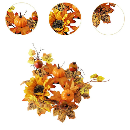 Artificial Maple Leaf Candle Ring Wreath – Rustic Fall Floral Ornament for Party, Living Room, Festival Table & Farmhouse Home Decor