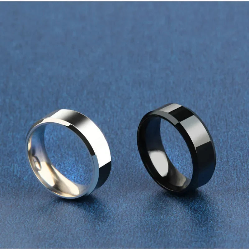Anillo de dije de acero inoxidable negro – Banda mate de boda y compromiso para hombres y mujeres | Regalo de joyería de moda minimalista
