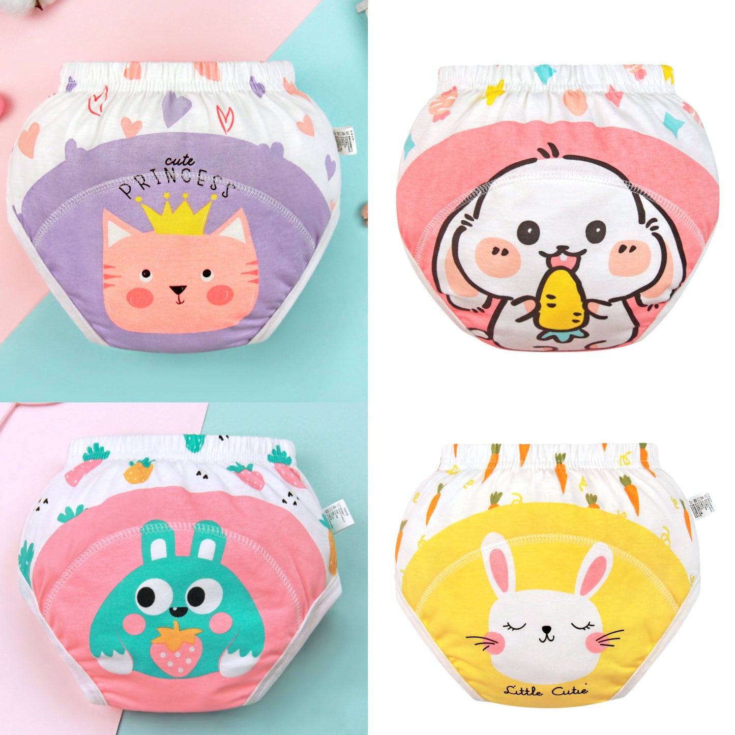 Culottes d'apprentissage de la propreté imperméables réutilisables (lot de 4) – Sous-vêtements d'entraînement en coton doux pour bébés garçons et filles avec protection anti-fuites