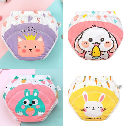 Culottes d'apprentissage de la propreté imperméables réutilisables (lot de 4) – Sous-vêtements d'entraînement en coton doux pour bébés garçons et filles avec protection anti-fuites
