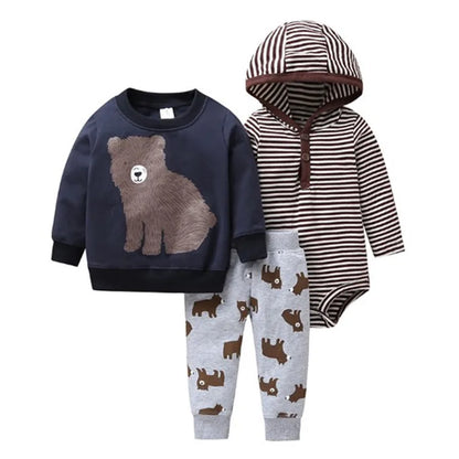 3PCS Baby Bodysuit Set – Soft Cotton Long & Short Sleeve Infant Rompers with Comfortable PP Pants for Baby Boys & Girls