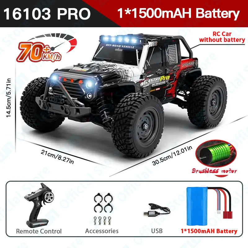 ZWN 1:16 4WD RC Monster Truck 50KM/H y 70KM/H Coche de Derrape de Alta Velocidad con Luces LED y Control Remoto 2.4GHz