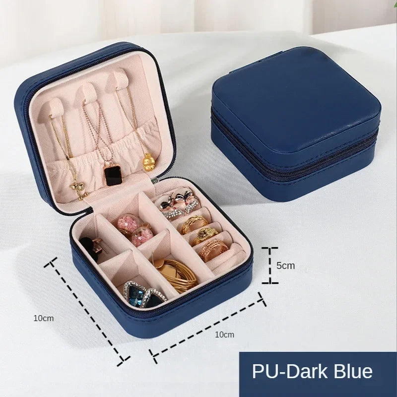 Portable Leather Travel Jewelry Organizer Case for Rings, Earrings, Necklaces & Accessories Storage