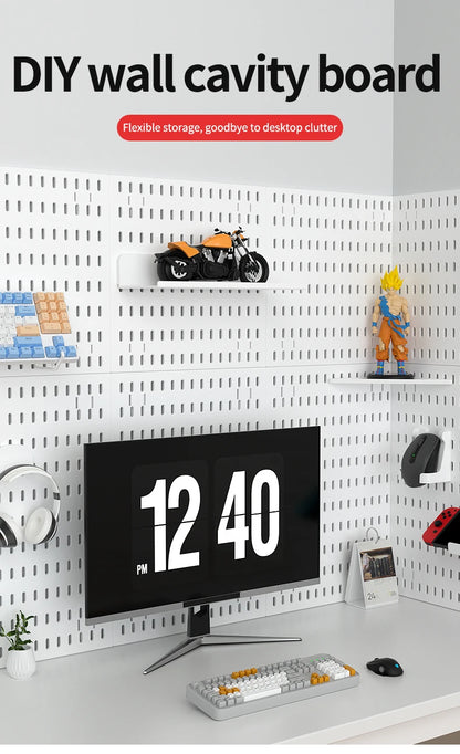 Kit de organización modular de pared con tablero perforado (Pegboard) para bricolaje – Paneles de almacenamiento colgantes sin taladro para cuartos de manualidades, oficina y organización del hogar