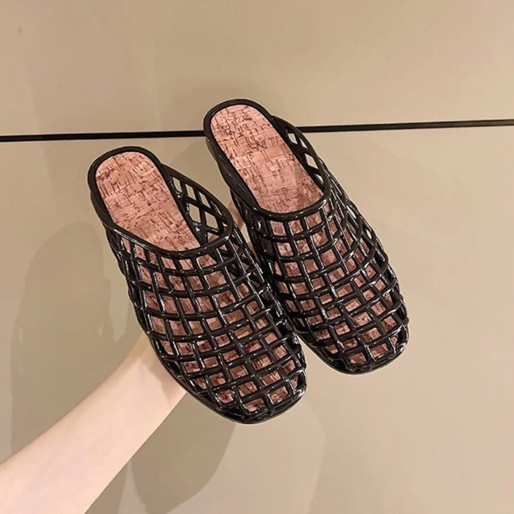 Sandales plates en gelée transparente pour femmes, en PVC cristal, à enfiler avec breloques
