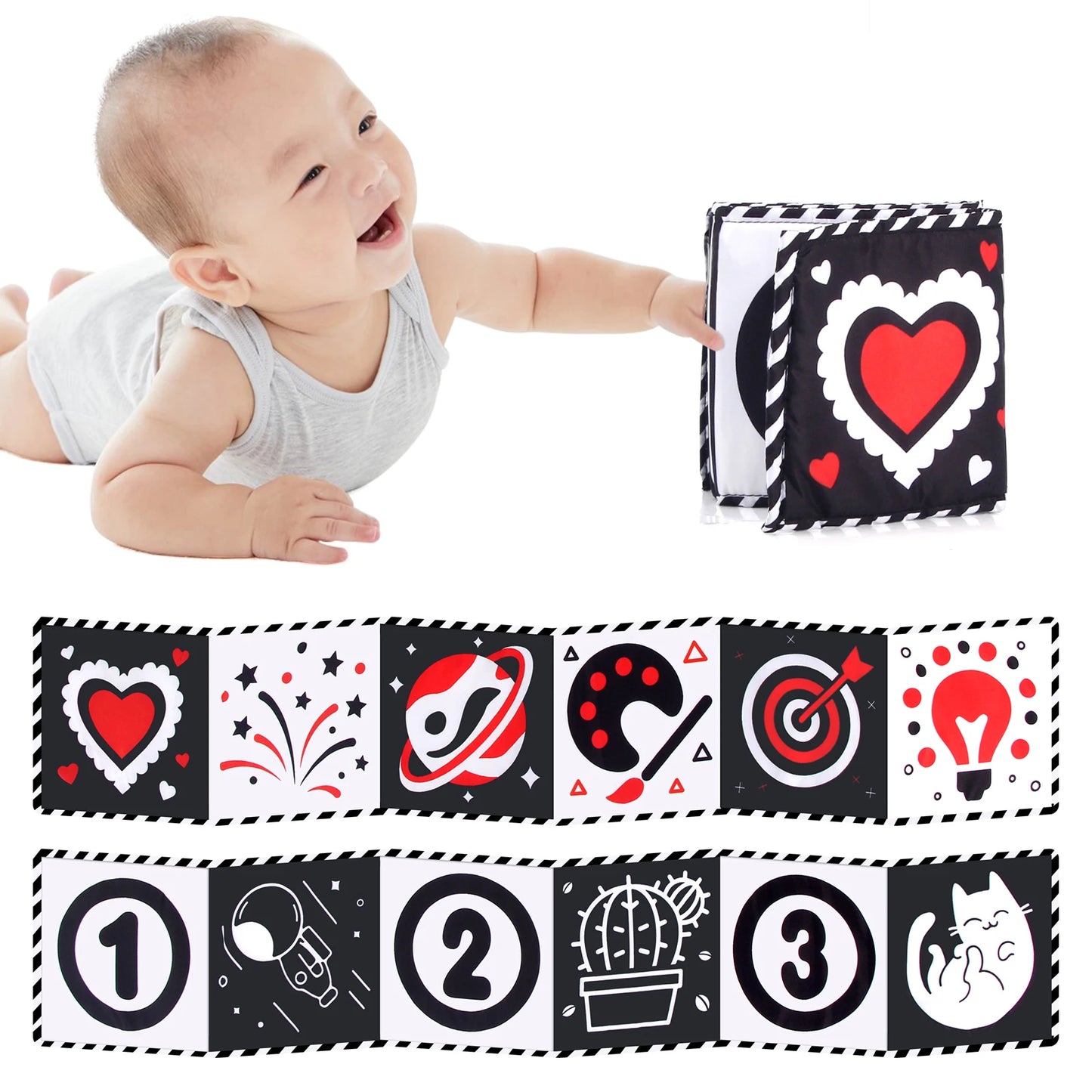 Black & White Sensory Cloth Book for Babies 0–12 Months Montessori Soft Crinkle Toy
